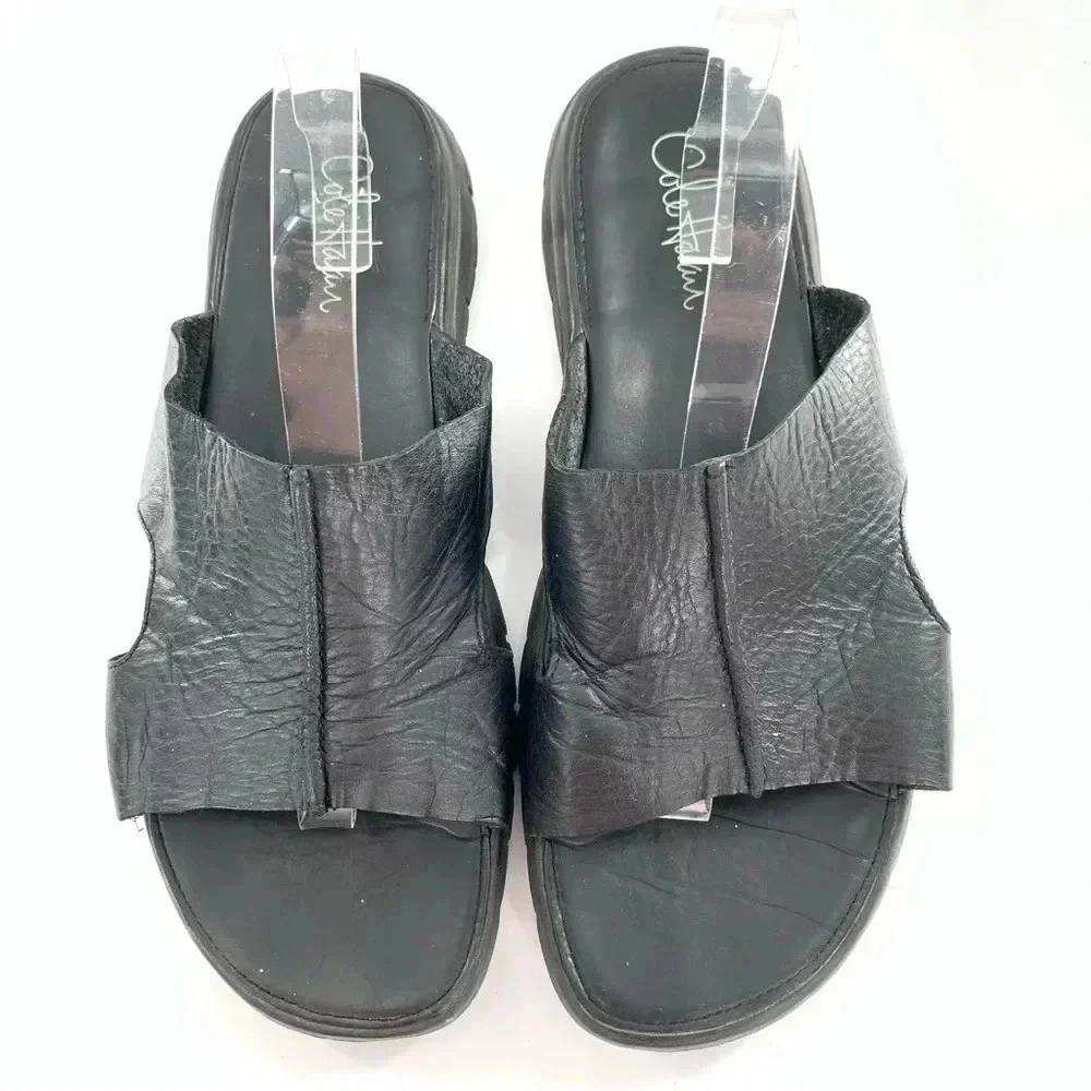 Cole haan mens sandals size 12 black leather Nike lab comfort slides